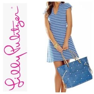 Lilly Pulitzer Bree Bay Blue & White Ottoman Stripe Dress Size M NWOT